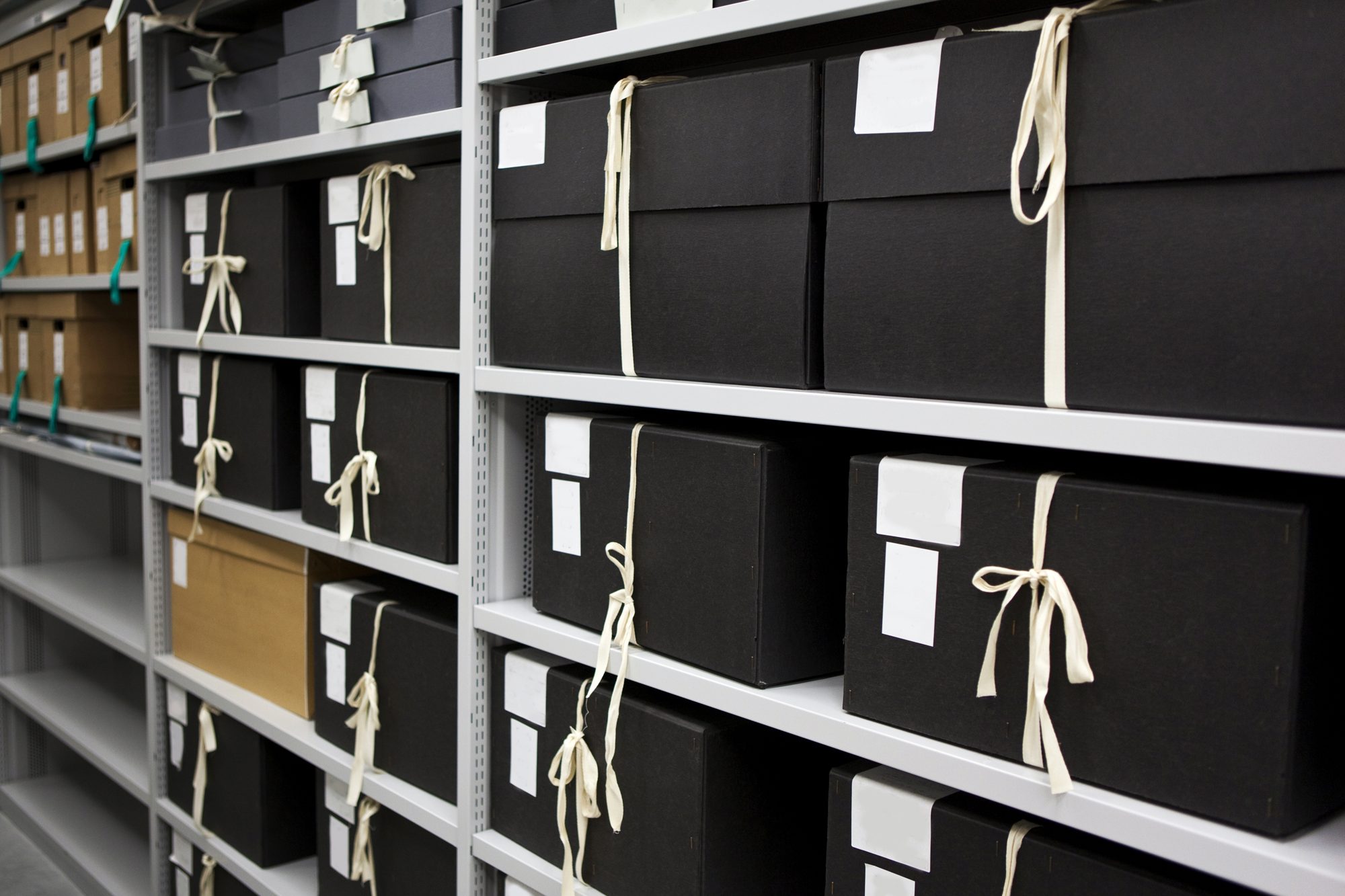 Archive boxes on shelves